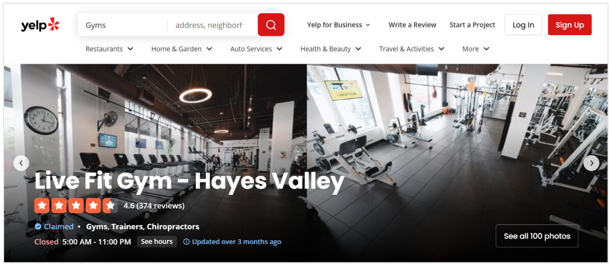 Yelp notering for [gym]
